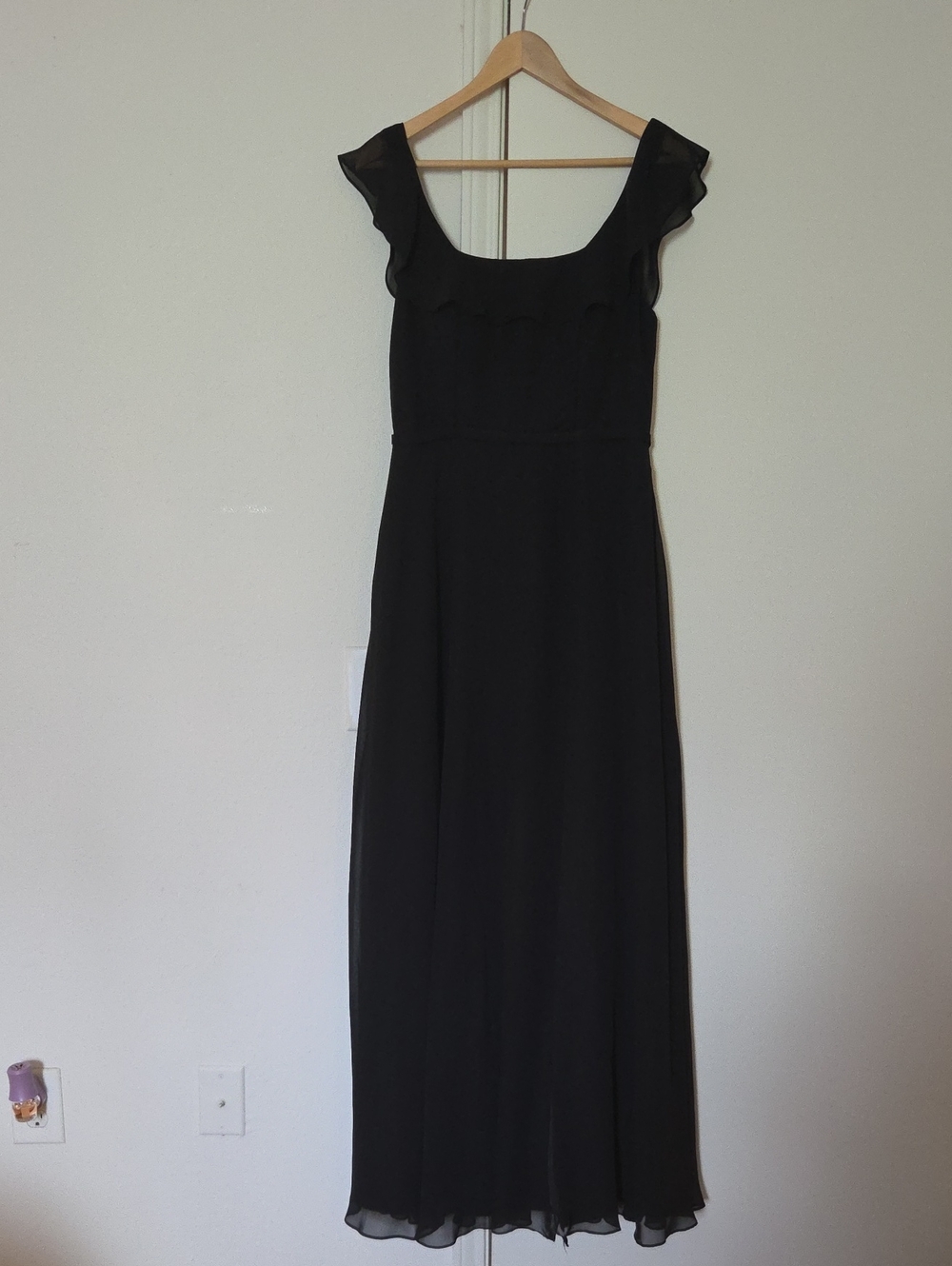 Azazie Black Maxi Dress with Ruffle Cap Sleeves